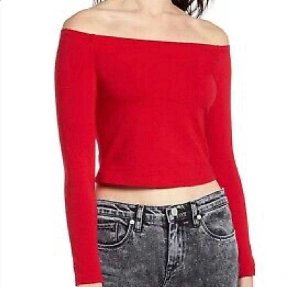 Off the shoulder red top
